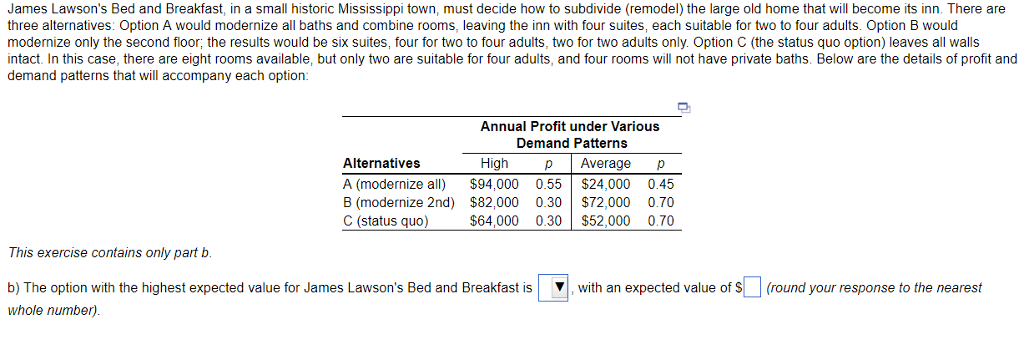 Solved James Lawson S Bed And Breakfast In A Small Historic Chegg