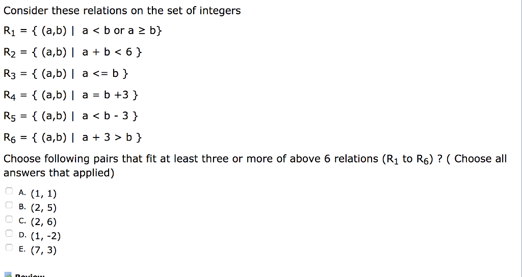 Solved Consider These Relations On The Set Of Integers R1 Chegg