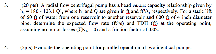 Solved A Radial Flow Centrifugal Pump Has A Head Versus Chegg