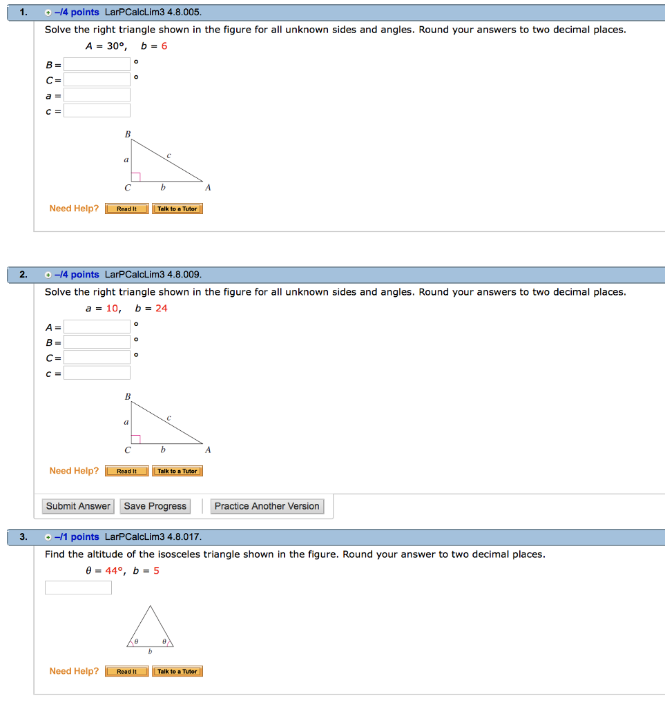 Solved Solve The Right Triangle Shown In The Figure For All Chegg