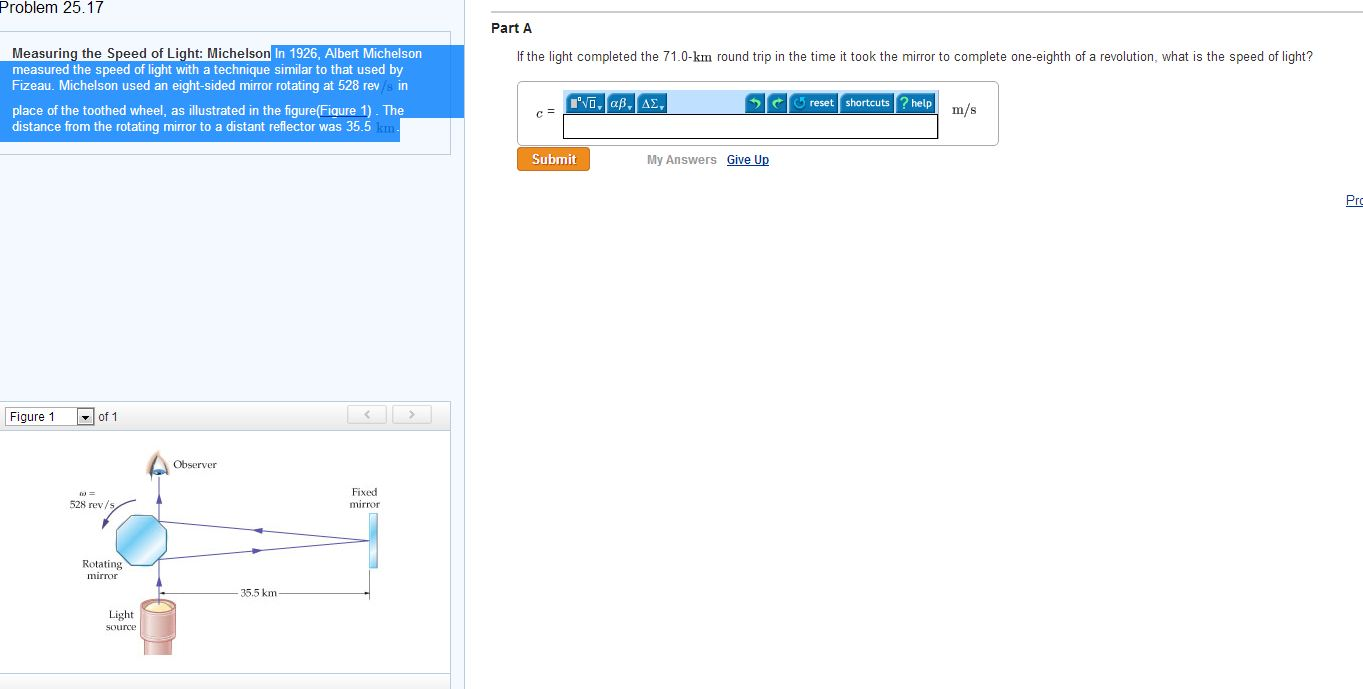 Solved Measuring The Speed Of Light Michelson In 1926, A...