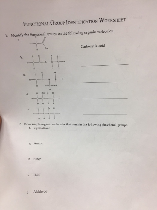 Solved: FUNCTIONAL GROUP IDENTIFICATION WORKsHEET 1 Ident Chegg com