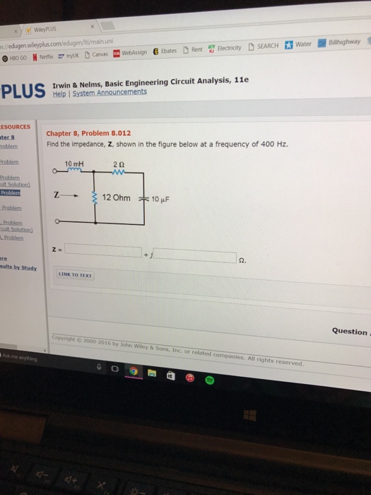 Solved Find The Impedance Z Shown In The Figure Below At A Chegg