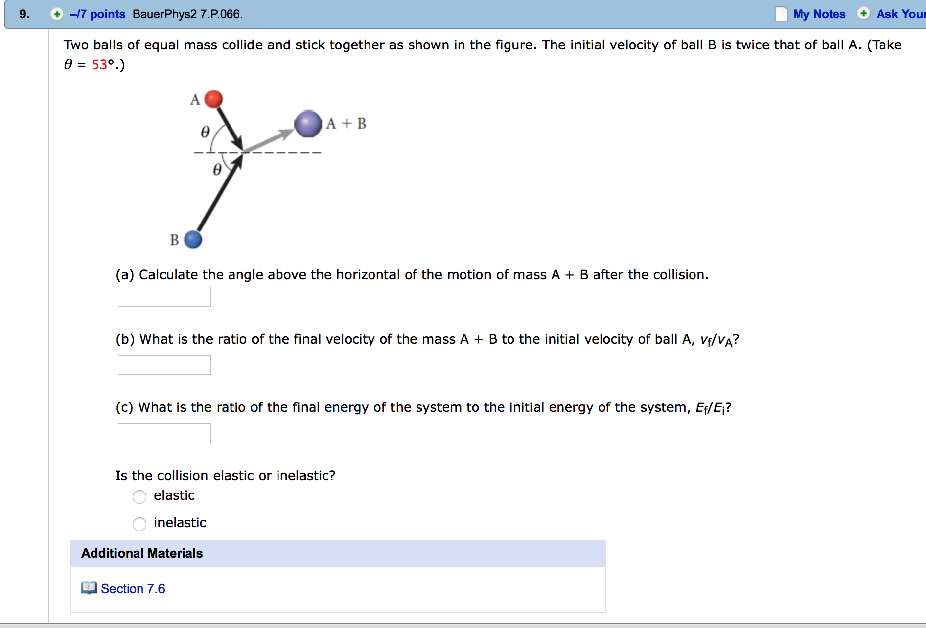 Solved Two Balls Of Equal Mass Collide And Stick Together As Chegg