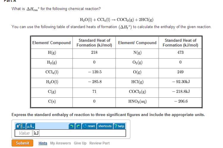 Solved What Is Delta Hrxn Theta For The Following Chemica...