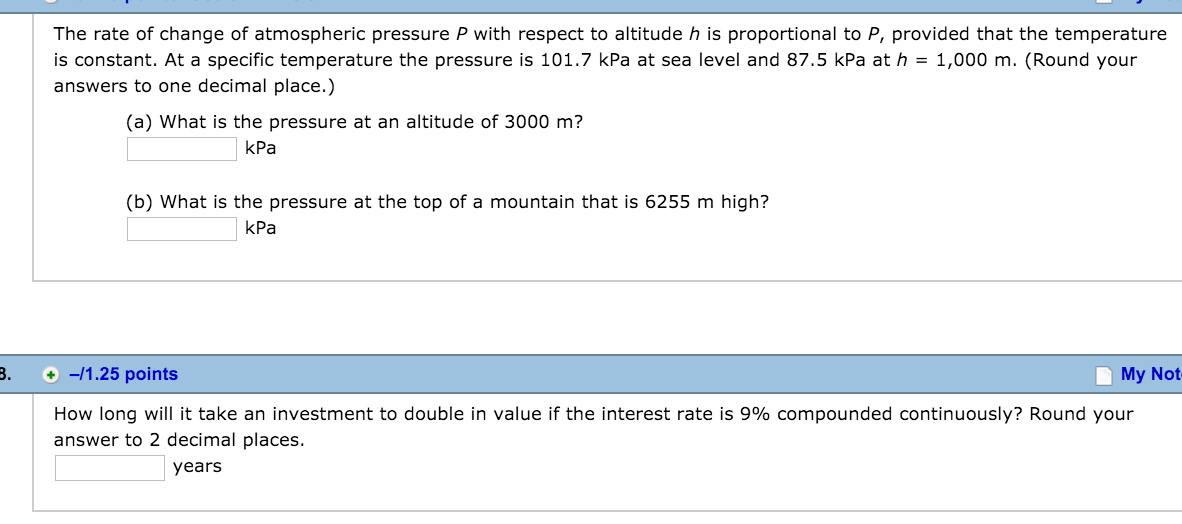 Solved The Rate Of Change Of Atmospheric Pressure P With Chegg