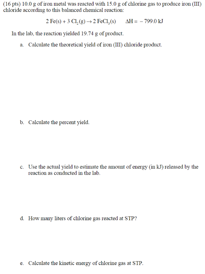 Solved Pts G Of Iron Metal Was Reacted With G Chegg