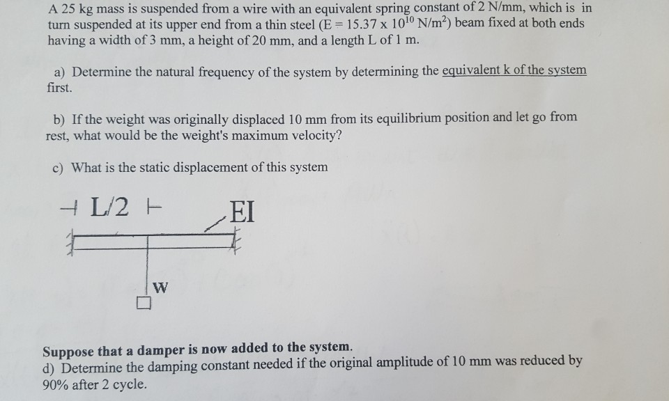 Solved A 25 Kg Mass Is Suspended From A Wire With An Chegg