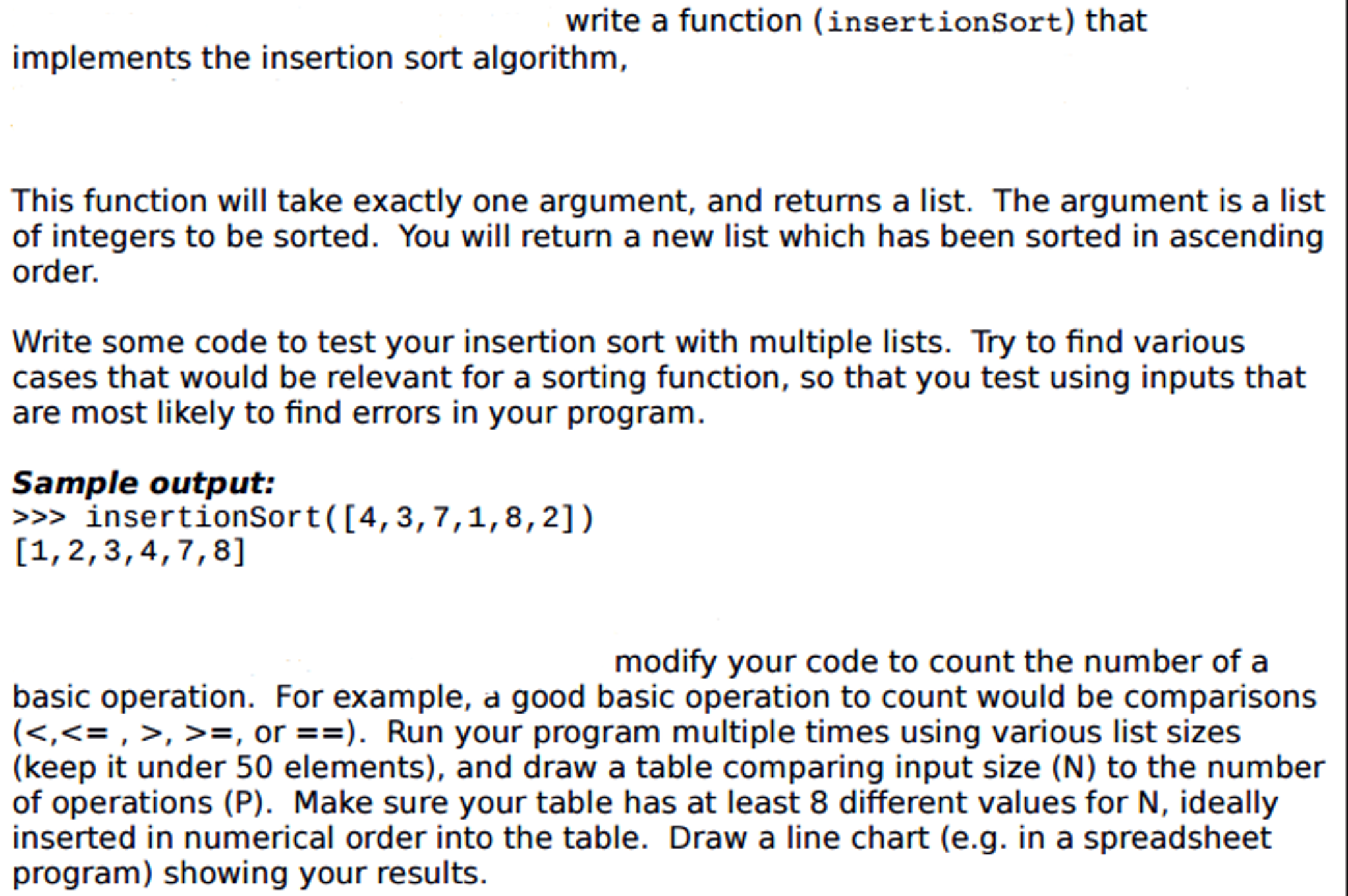 Solved Write A Function Insertionsort That Implements The Chegg