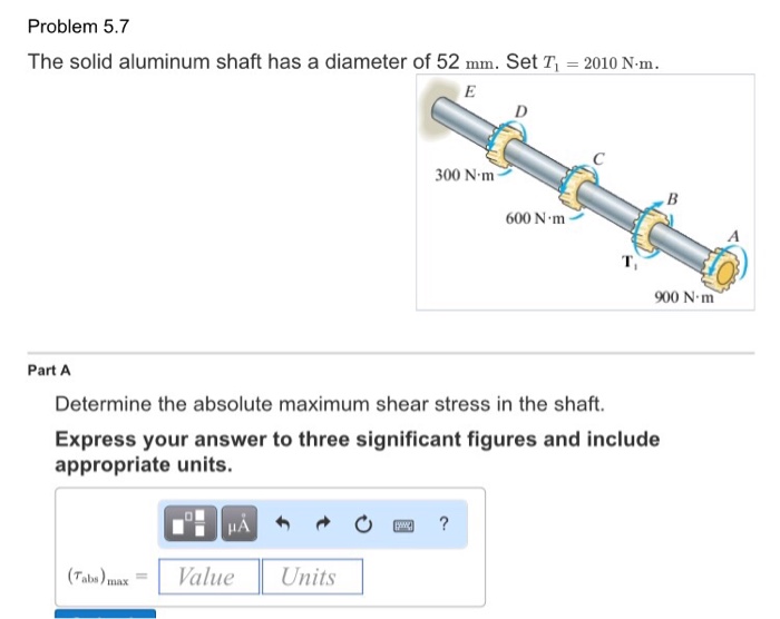 Solved The Solid Aluminum Shaft Has A Diameter Of Mm Set Chegg