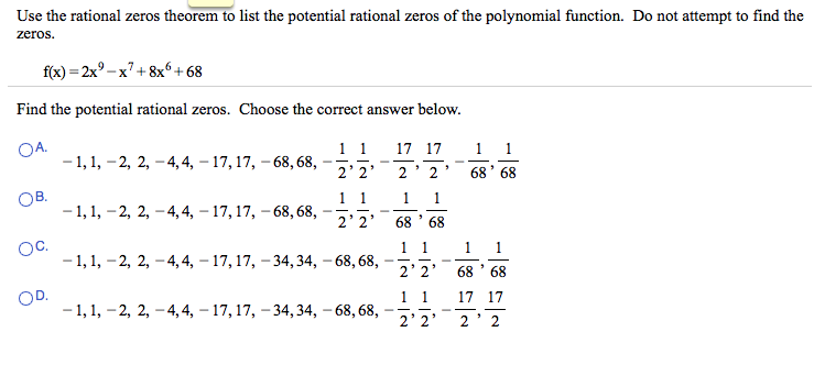 how to find the potential rational zeros of a polynomial function