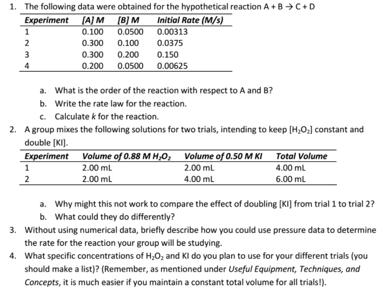 Solved The Following Data Were Obtained For The Hypothetical Chegg