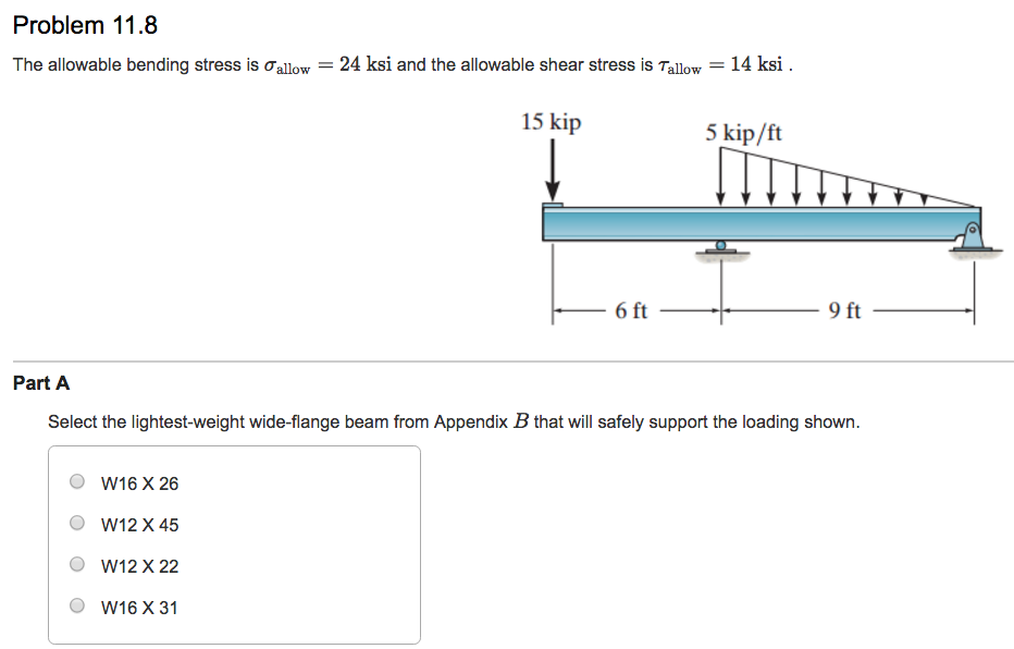 Solved The Allowable Bending Stress Is Sigma Allow 24 Ksi Chegg