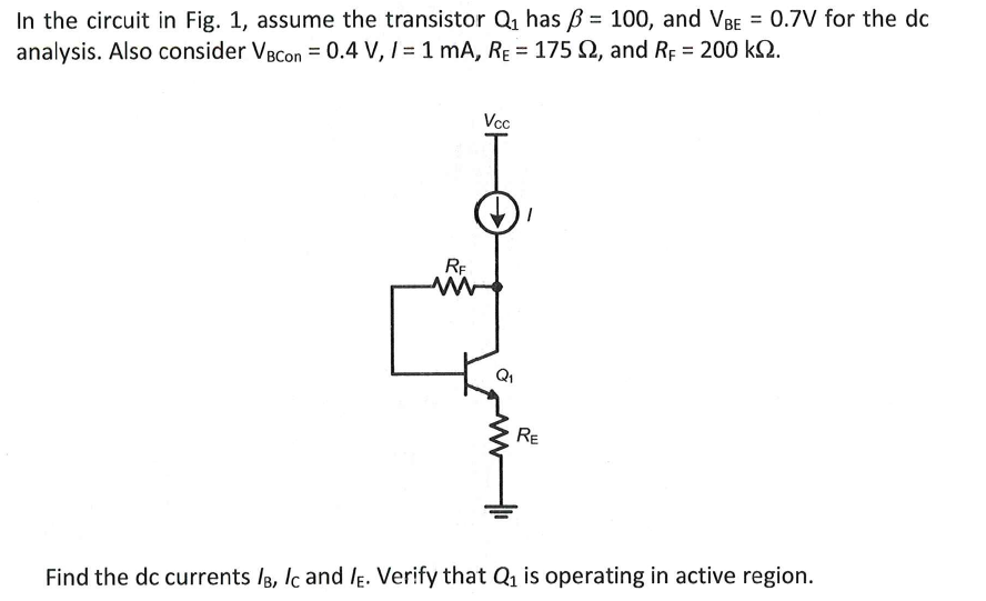 Solved In The Circuit In Fig. 1, Assume The Transistor Q1...
