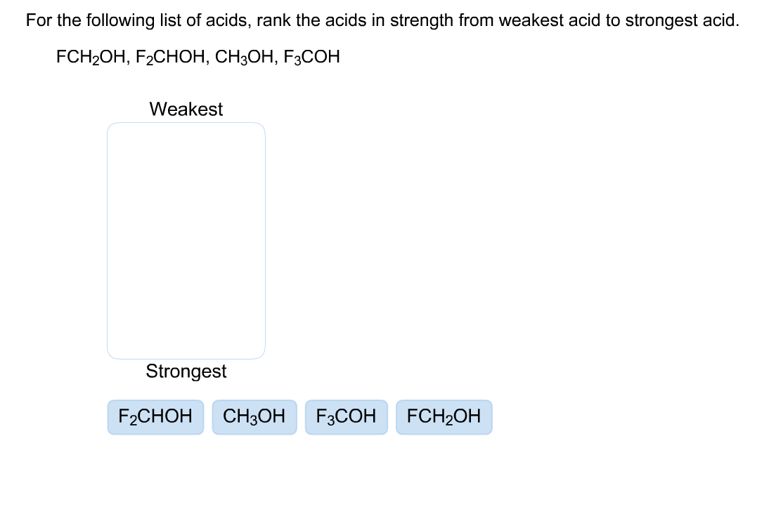 solved-for-the-following-list-of-acids-rank-the-acids-in-chegg