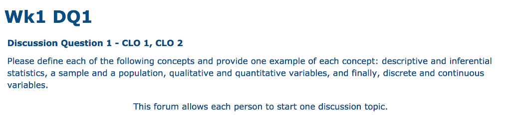 Solved Wk1 DQ1 Discussion Question 1 CLO 1 CLO 2 Please Chegg