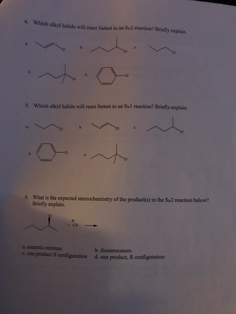 Solved 4 Which Alkyl Halide Will React Fastest In An Ss2 Chegg