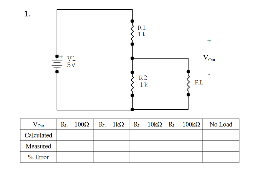 Solved RI 1 K V1 Out 5V RL 1k RL 1002 RL 1 RL 10ko IRL 100ko Chegg