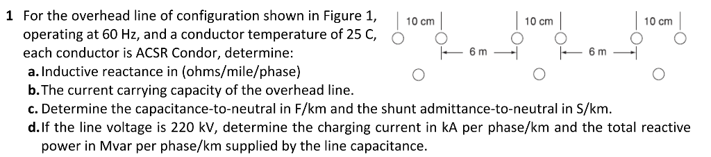 Solved For The Overhead Line Of Configuration Shown In Chegg