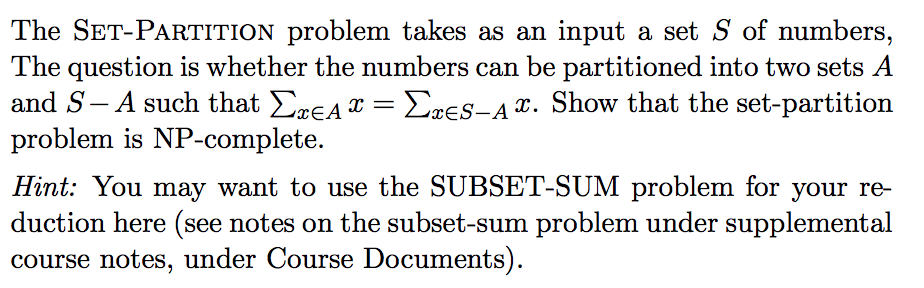 Solved The Set Partition Problem Takes As An Input A Set S Chegg