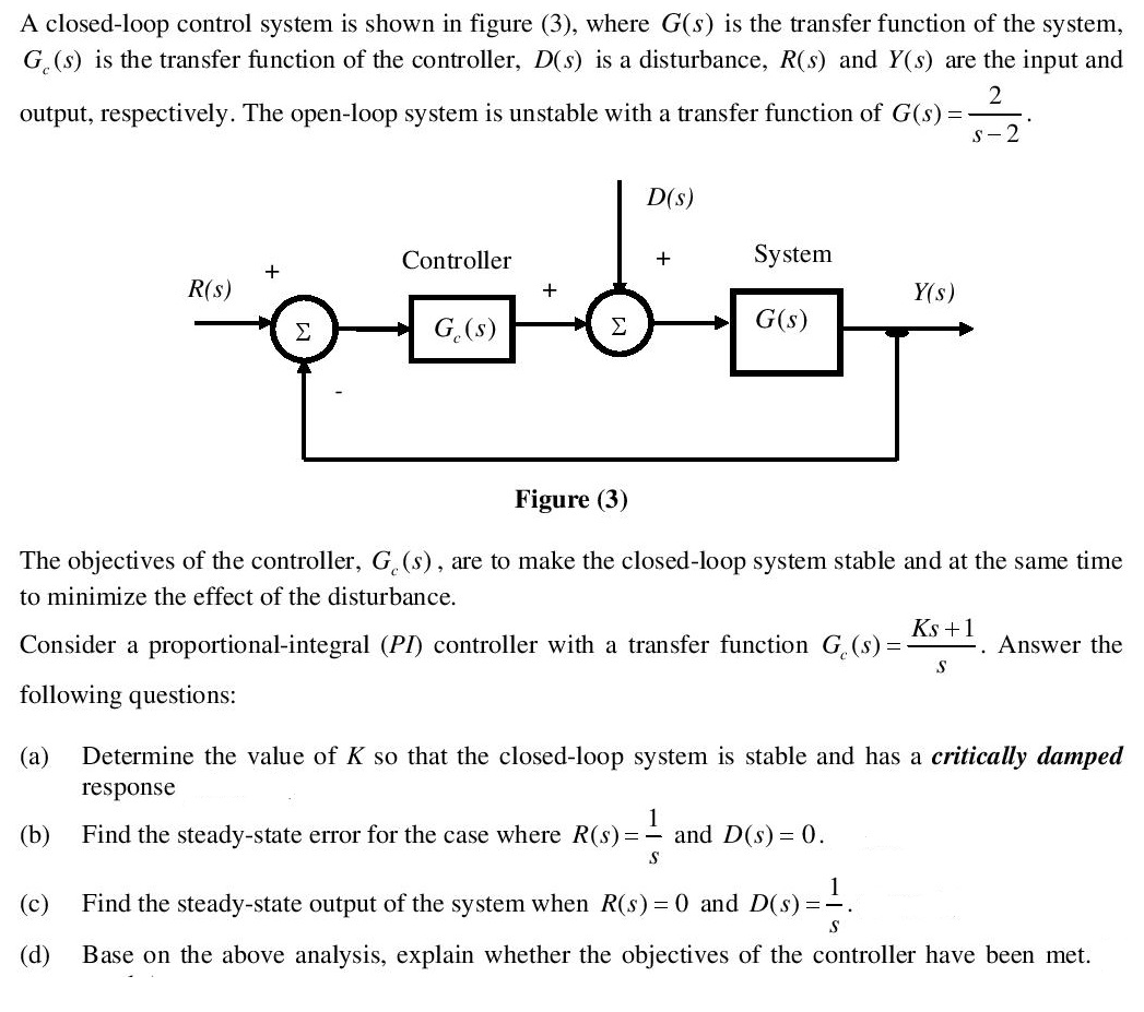 Solved A Closed Loop Control System Is Shown In Figure 3 Chegg