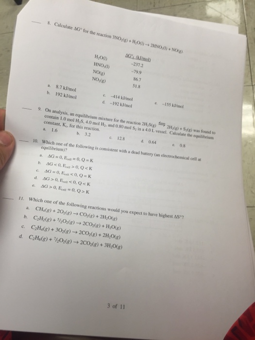 Solved Calculate Delta G Degree For The Reaction 3NO 2 G Chegg