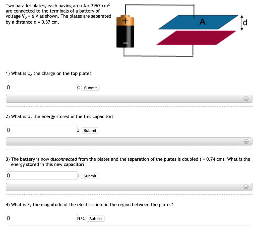 Solved Two Parallel Plates Each Having Area A 3967 Cm2 Are Chegg