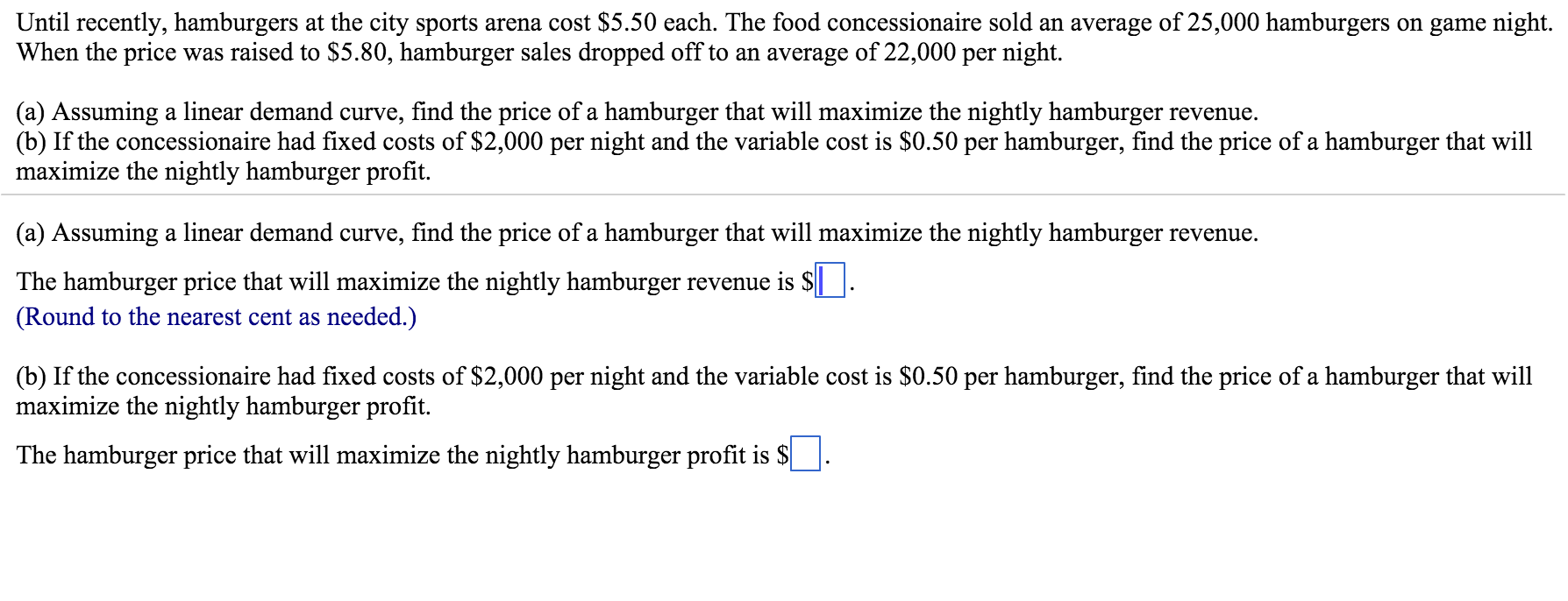 Solved Until Recently Hamburgers At The City Sports Arena Chegg