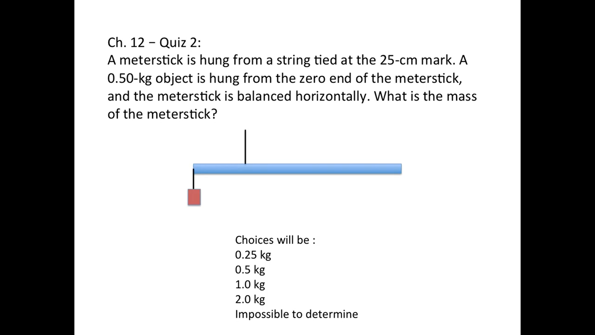 Solved A Meterstick Is Hung From A String Tied At The 25 Cm Chegg