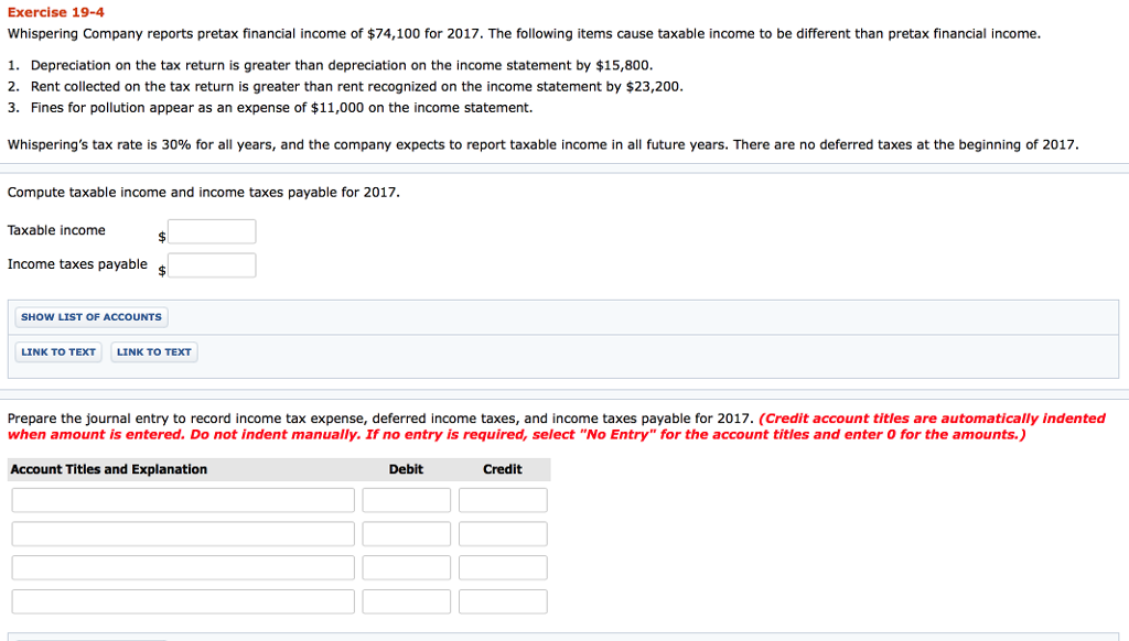 Solved Exercise 19 4 Whispering Company Reports Pretax Chegg