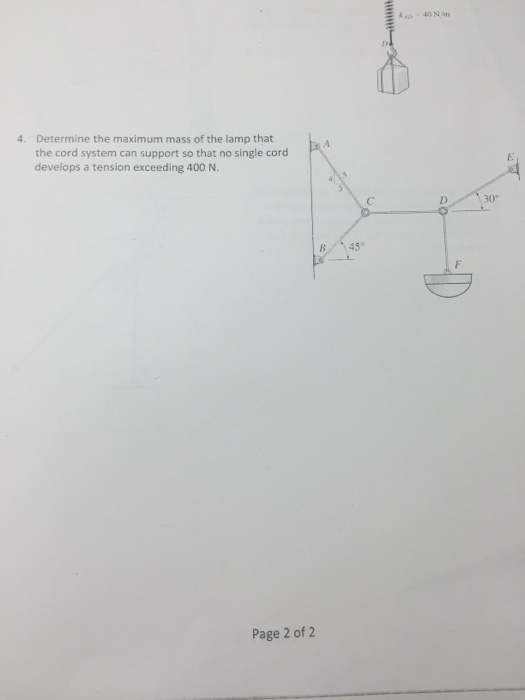 Solved Determine The Maximum Mass Of The Lamp That The Cord Chegg