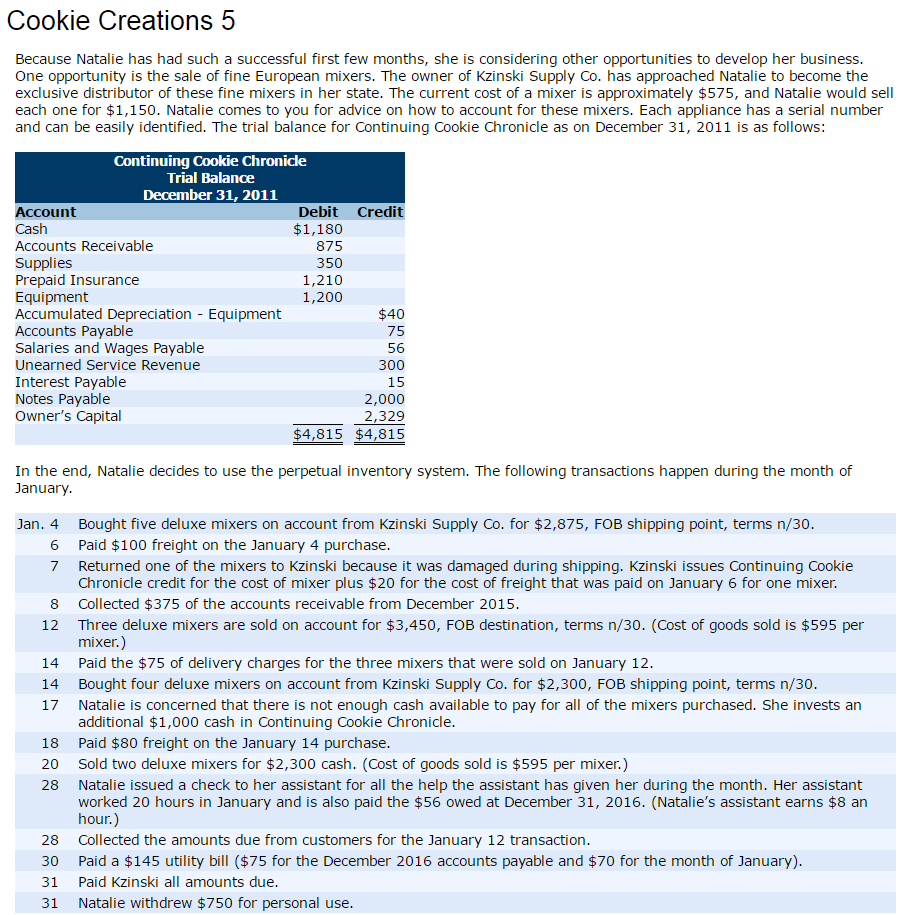 Solved Cookie Creations 5 Because Natalie has had such a