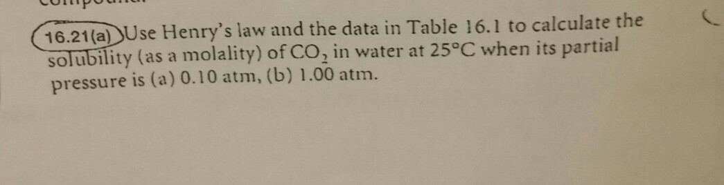 Solved 16 21 A Use Henry S Law And The Data In Table 16 1 Chegg