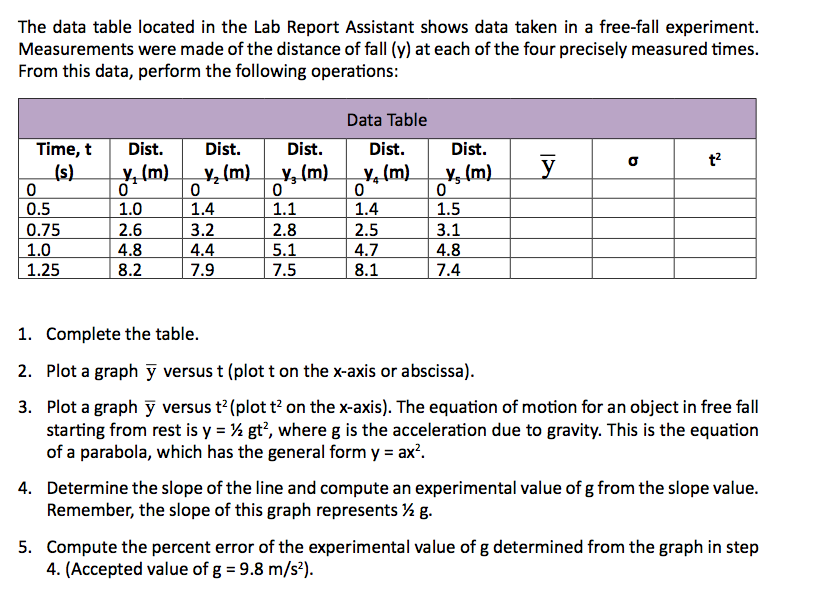 acceleration due to gravity lab answers falling object