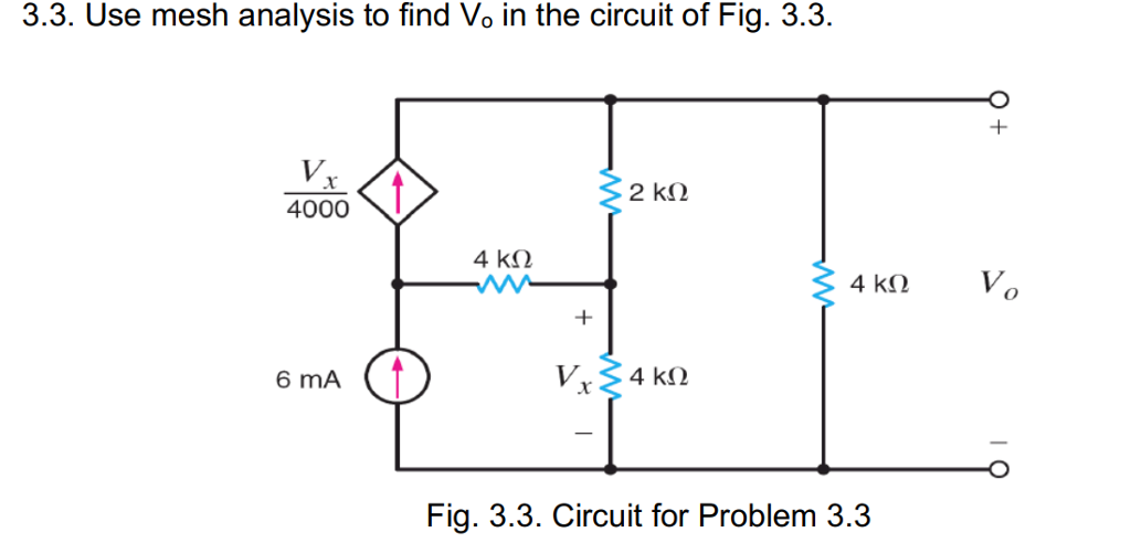 Solved 3 3 Use Mesh Analysis To Find Vo In The Circuit Of Chegg