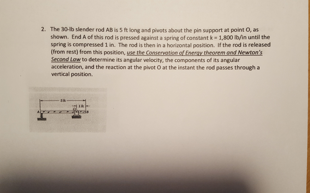 Solved The Lb Slender Rod Ab Is Ft Long And Pivots Chegg