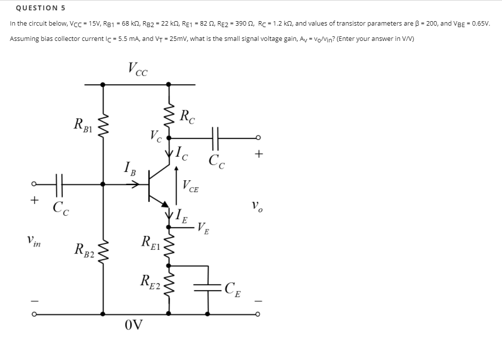 Solved QUESTION 5 In The Circuit Below VCC 15V RB1 Chegg