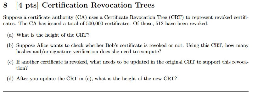 Solved Suppose A Certificate Authority CA Uses A Chegg