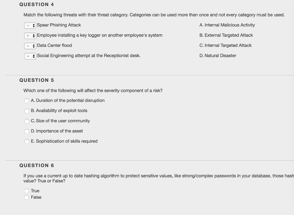 Solved Match The Following Threats With Their Threat Chegg