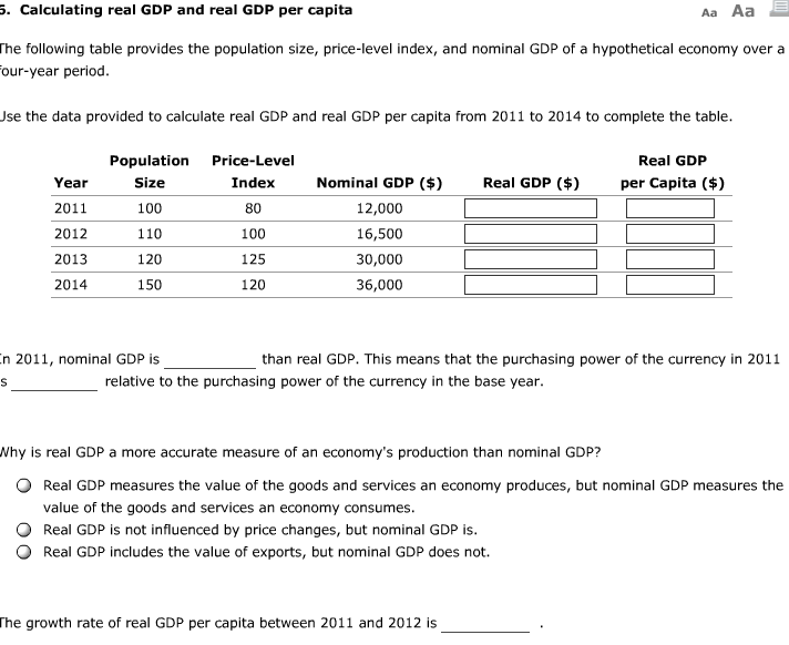 Solved Calculating Real Gdp And Real Gdp Per Capita The Chegg