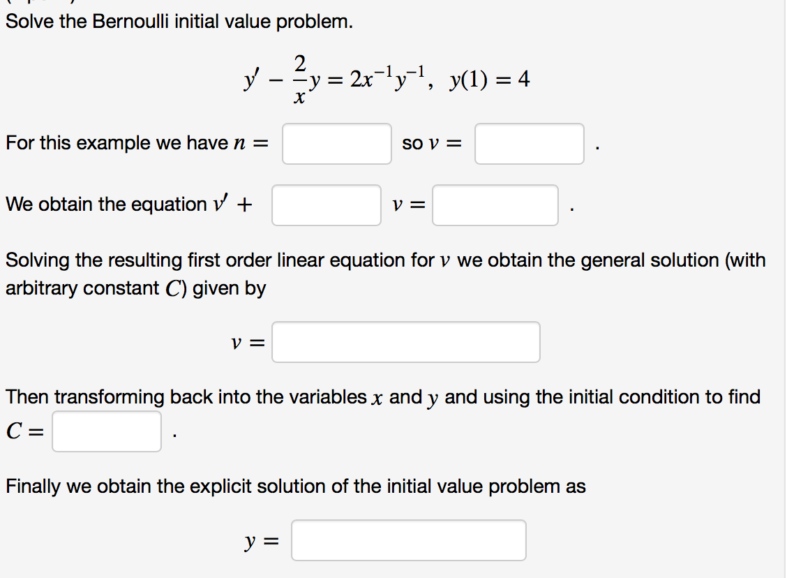 Solved Solve The Bernoulli Initial Value Problem For Chegg