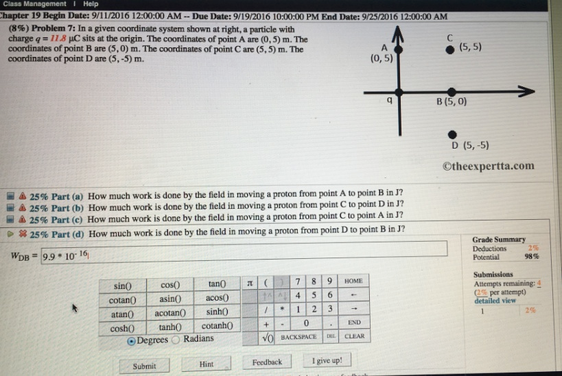 Solved A How Much Work Is Done By The Field In Moving A Chegg