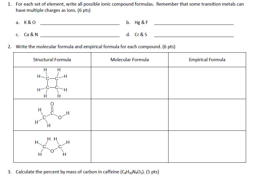 Solved For Each Set Of Element Write All Possible Ionic Chegg