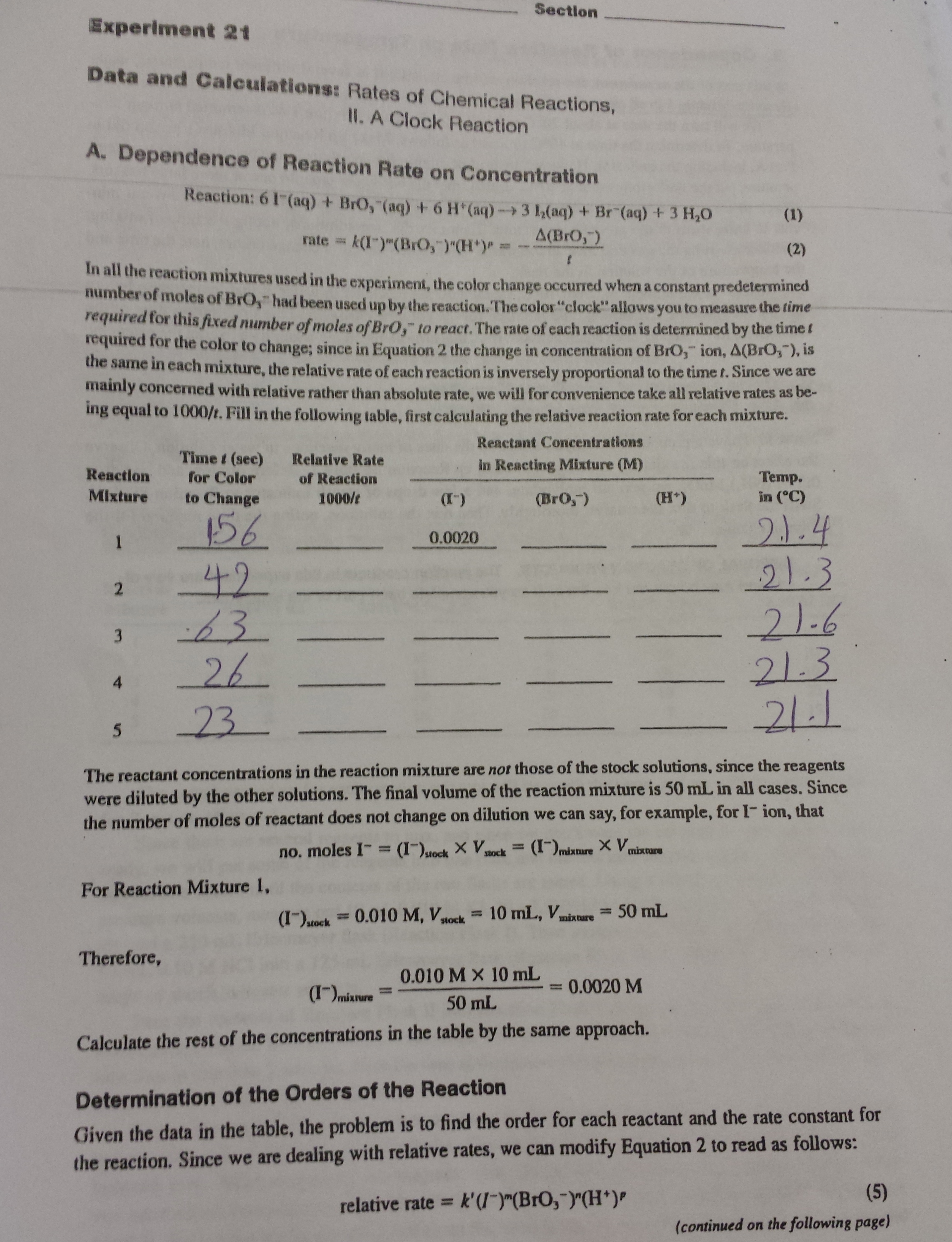 Rate Calculations For Chemical Reactions