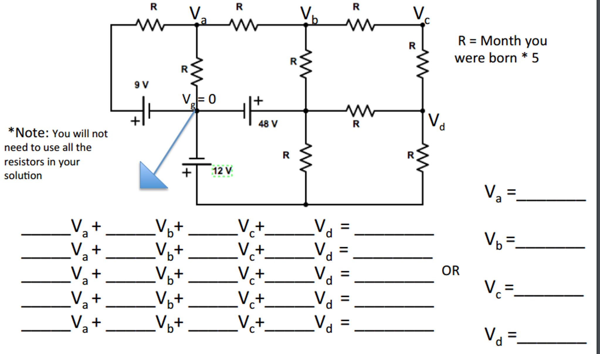 Solved Solve For Equation Or Va Vb Vc Vd R In This Chegg