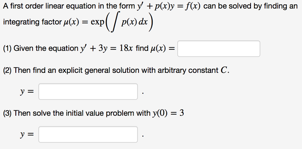 Solved A First Order Linear Equation In The Form Y P X Y Chegg