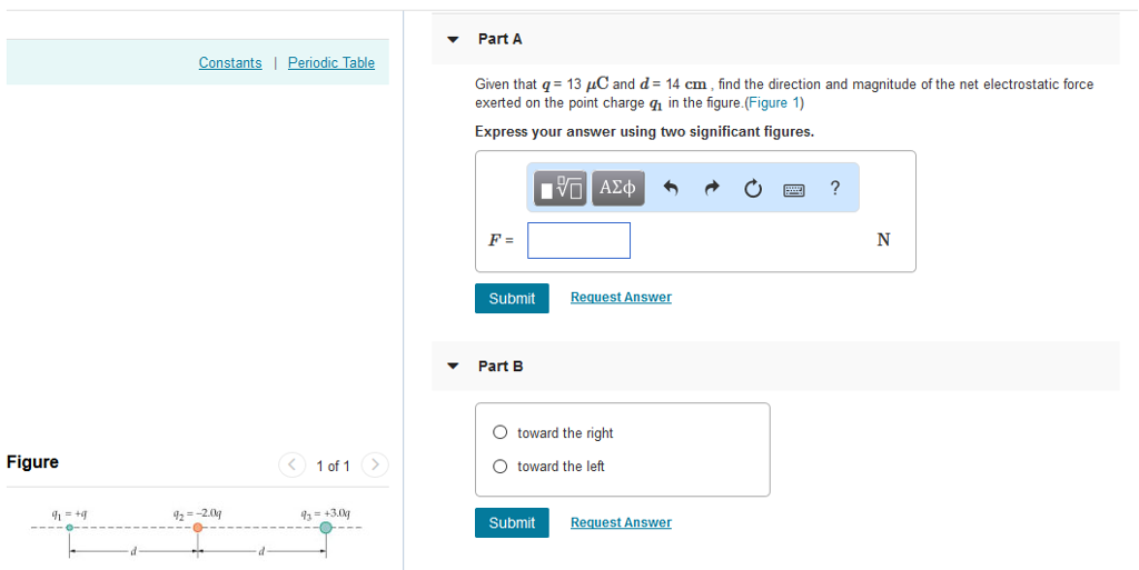 Solved Part A Constants Periodic Table Given that q 13 μC Chegg