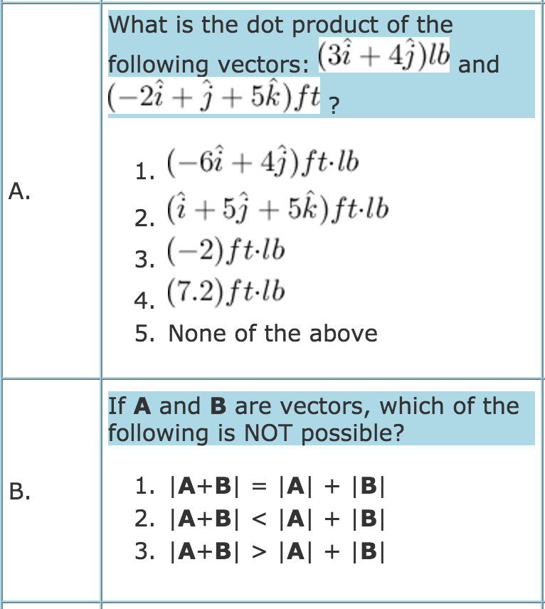 Solved What Is The Dot Product Of The Following Vectors I Chegg