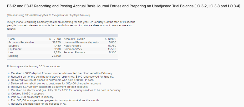 Solved E3-12 and E3-13 Recording and Posting Accrual Basis