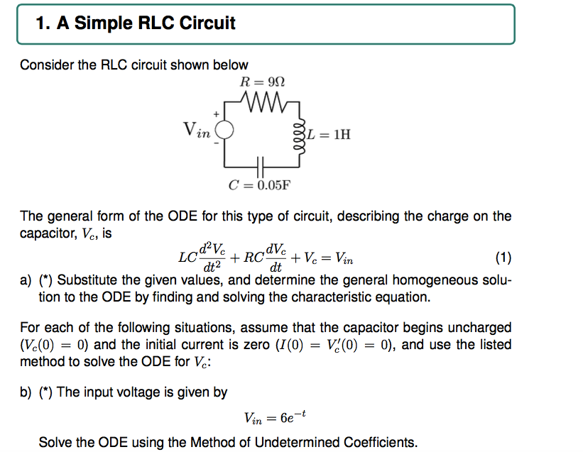 Solved Consider The RLC Circuit Shown Below The General Chegg